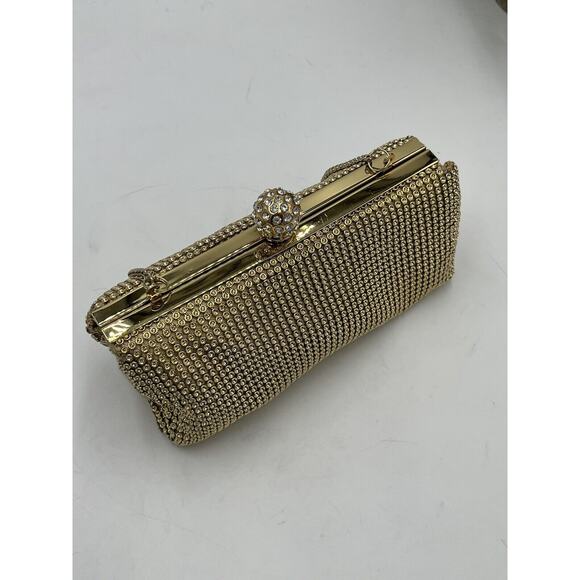 Whiting & Davis Gold Crystal Ball Metal Mesh Evening Clutch Bag Purse - Picture 14 of 16